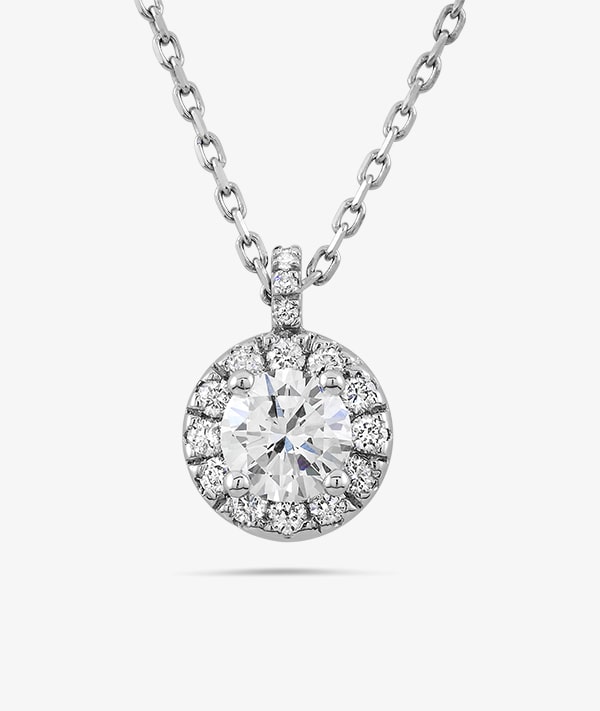 Round Halo Solitaire Pendant Necklace