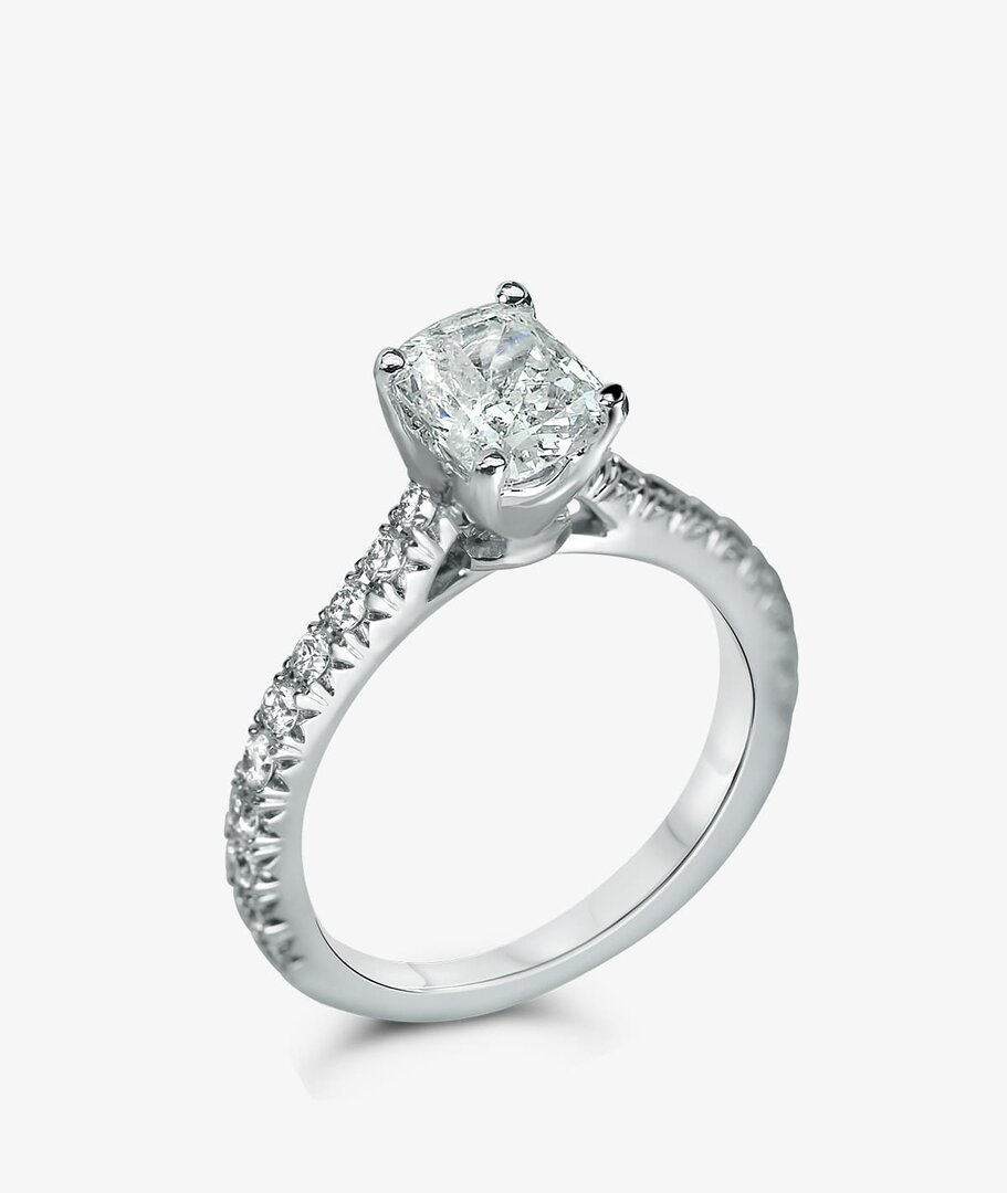 Cushion-Cut Pave Solitaire Silver Ring